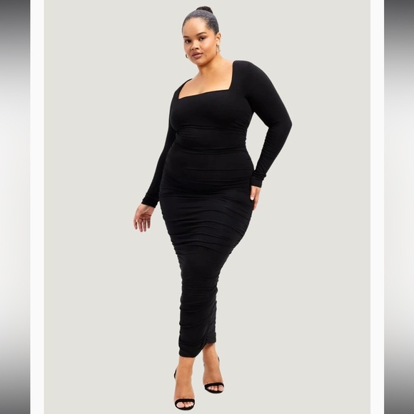 GOOD AMERICAN BLACK RUCHED SQUARENECK‎ MAXI DRESS 2XL - Picture 1 of 9